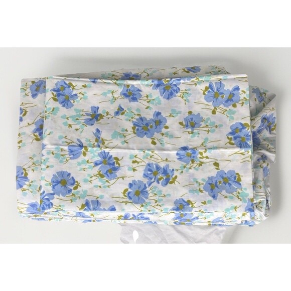 VTG Sears Perma Prest COMPLETE Blue FULL/DOUBLE Flat+Fitted+2 Pillowcase Set - Picture 2 of 3